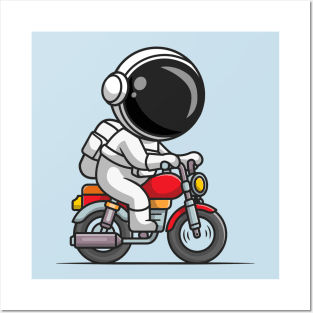 Cute Astronaut Riding Motorcycle Cartoon Posters and Art